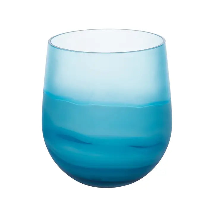 BCL SMALL FROSTED GLASS BLUE VASE 7.9 x 7.9 x 8.7 in