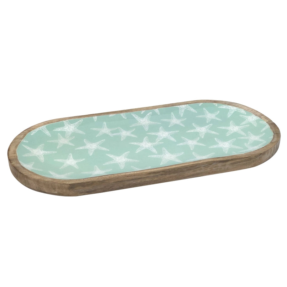 BCL WOOD /ENAMEL OBLONG SEA STAR PARTY TRAY